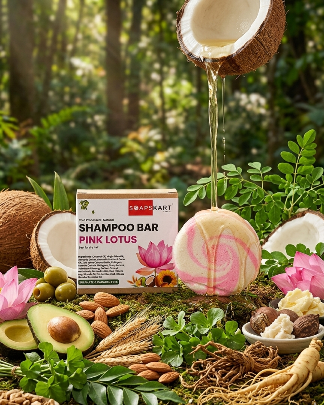 Pink Lotus Shampoo Bar (For Soft & Sensitive Hair)